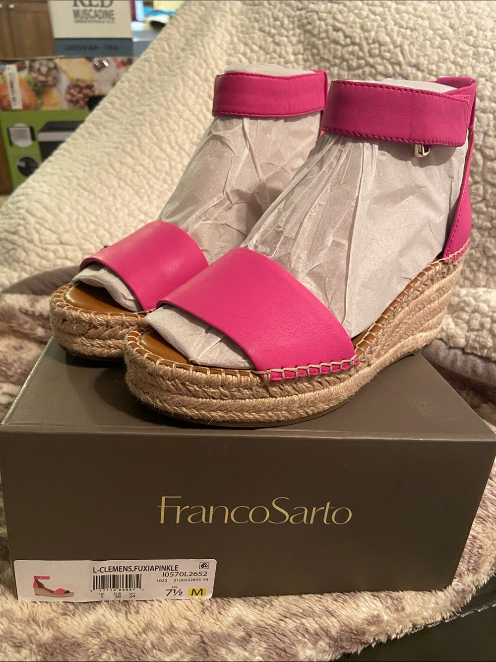 Franco Sarto Hot Pink Jute Espadrille Wedge Sandals